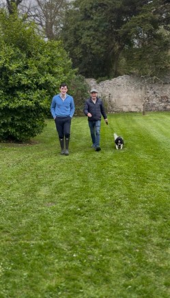 Castle Historian, Daniel Eglington-Carey takes a stroll in the castle gardens with Mark, and his failtful companion Missy, from from Hidden Howth Adventures